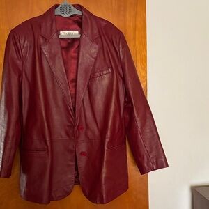 Elegant Burgundy Leather Blazer